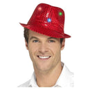 Light Up Sequin Trilby Hat Red Adult Costume Accessory 1