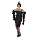 Long Black Flapper Costume Adult Dress Gloves Headband 2