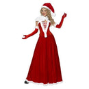 Luxury Miss Santa Costume Adult Red White with Hat Cape Corset Skirt and Gloves 1
