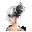 Masquerade Dark Angel Eyemask Adult Silver Black Tie Sides Feathers 2