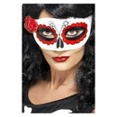Mexican Day Of The Dead Eyemask Adult White Red Rose Costume Accessory 2