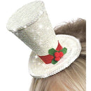 Mini Top Hat White Glitter Headband Adult Xmas Costume Accessory 1