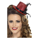 Red Mini Tophat with Black Ribbon and Feather 1