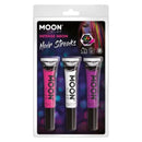 Moon Glow Intense Neon UV Hair Streaks 3 Colour Set 15ml Costume Make Up 1