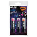 Moon Glow Neon UV Glitter Lipstick 3 5gm Colours Clamshell Costume Make Up 1