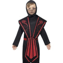 Ninja Costume Kids Black Red Jumpsuit with Hood Overpiece Belt and Bands 3