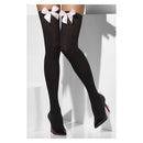 Opaque Hold Ups Adult Black Pink Bows 2