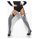 Opaque Hold Ups Adult Black and White Check Print with Bows 1