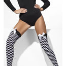 Opaque Hold Ups Adult Black and White Check Print with Bows 2