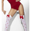 Opaque Hold Ups White with Red Bows and Heart Print Adult Costume Accessory 2