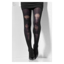 Black Opaque Tights with Distressed Detail Halloween Costume Accessory 1