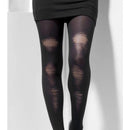 Black Opaque Tights with Distressed Detail Halloween Costume Accessory 2
