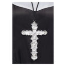 Ornate Cross Pendant Silver Coloured Black Cord Adult Religious Costume Accessory 1