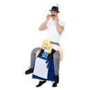 Piggyback Bavarian Beer Maiden Costume Blue Adult One Piece Suit Mock Legs 3