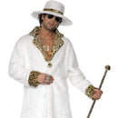 Pimp Costume Adult White Aand Leopard Skin Faux Fur Coat Hat Trousers 1