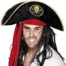 Pirate Hat Adult Black Skull and Crossbones with Attached Red Scarf 2