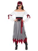 Pirate Lady Adult Costume Elizabeth Swann Black and White Dress Red Arm Ties Belt and Headpiece 1