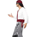 Pirate Man Costume Adult White Black Red Shirt Trousers Headpiece Belt 3