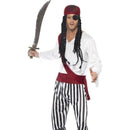 Pirate Man Costume Adult White Black Red Shirt Trousers Headpiece Belt 4