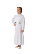 Princess Leia Costume Girls Long White Dress Belt Hair Buns 2