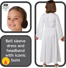 Princess Leia Costume Girls Long White Dress Belt Hair Buns 3