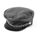 Punk Leather Cap Black Hat with Chain 1