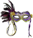 Purple Metallic Eye Mask with Side Feathers 1