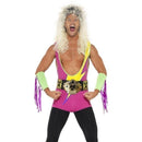 Retro Wrestler Costume Adult Multi Coloured Bodysuit Belt Arm Leg Cuffs 1