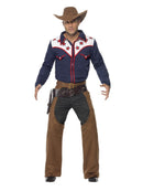 Rodeo Cowboy Costume Adult Blue Shirt Brown Chaps 1