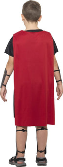 Roman Soldier Costume Kids Black Tunic Attached Red Cape Black Arm and Leg Cuffs 3