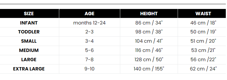 Size Chart Kai Brightstar Costume Young Jedi Adventures