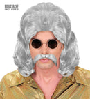 The 70S Man Wig & Moustache Grey- In Box