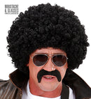 Black Curly Undercover Agent Wig With Moustache & Sunglasses In Box