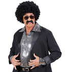 Black Curly Undercover Agent Wig With Moustache & Sunglasses In Box