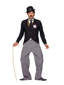 1920s Star Costume Charlie Chaplin Black Grey Trousers Jacket Mock Waistcoat Tie 1