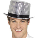 Sequin Top Hat Silver with Elastic Inner Rim Adult Costume Accessory 2