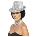 Sequin Trilby Hat Adult Silver 20s Style Costume Accessory 1