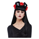 Skull Roses Headband Black Red Roses DOTD Adult Costume Accessory 1