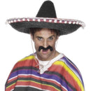 Sombrero Straw Hat Black with Bobbles and Neck Cord Adult Costume Accessory 1