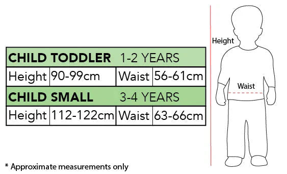 Size Chart Superman Toddler Costume Muscle Padded