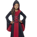 Vamp Costume Kids Red Black Hooded Dress with Lace Up Detail 3