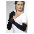 Velveteen Gloves Adult Black Long 53cm Costume Accessory 1