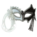 Venetian Black and White Eye Mask with Tassels 1