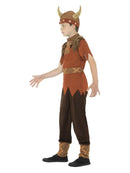 Viking Costume Kids Brown Top Trousers and Hat with Horns 2