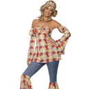Vintage Hippy 1970s Costume Adult Multi Coloured Halterneck Top Sleeves Flares Headband 3