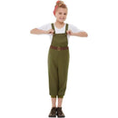 WW2 Little Land Girl Costume Child Green Dungarees Belt White Top Red Headscarf 1