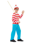 Kids Wheres Wally Costume Red and White Top Blue Trousers Glasses and Hat 2
