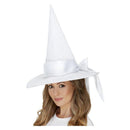 White Witch Hat Adult Deluxe with Bow 1