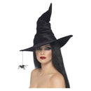 Witch Hat Adult Black Velour with Hanging Spider 1