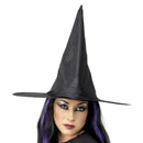 Witch Hat Black Shiny Fabric Wired Adult Costume Accessory 2